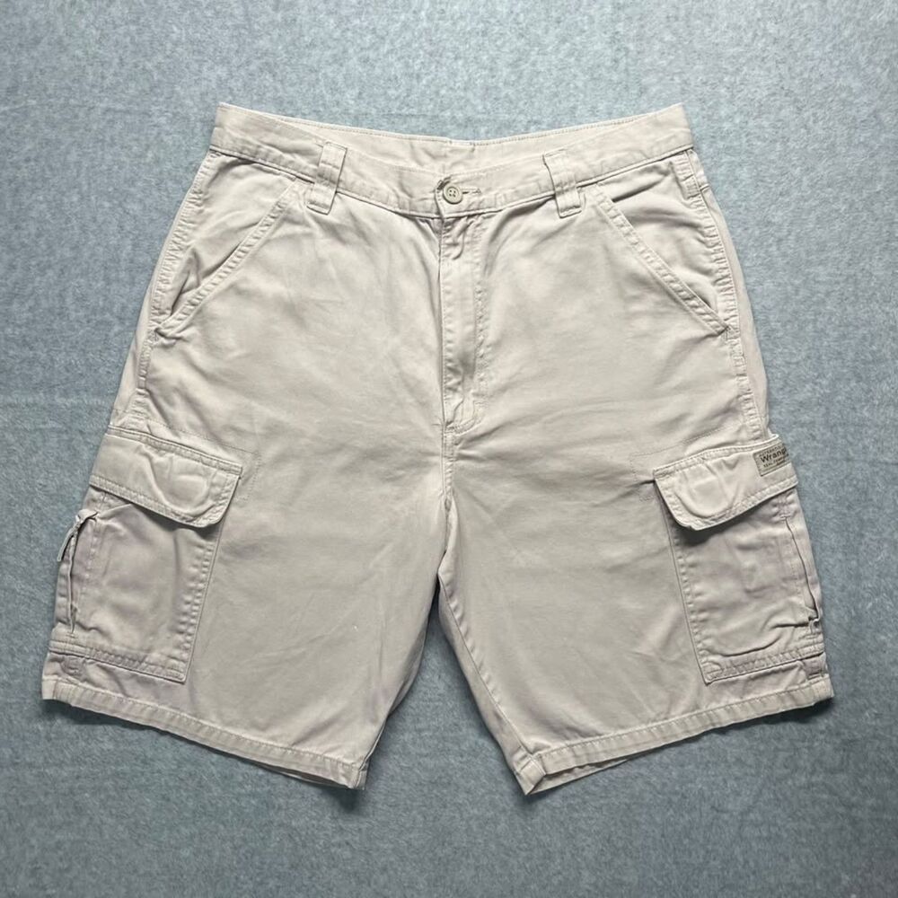 Wrangler Mens 32 Cargo Shorts Tan Khaki 100% Cotton Utility Pocket Outdoor